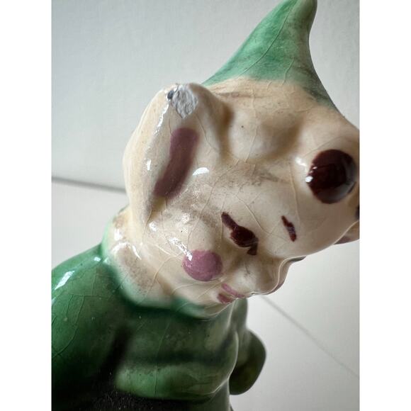 Vintage Green Pixie Elf Shelf Sitter Ceramic Figurine Knee Hugger - Picture 7 of 9